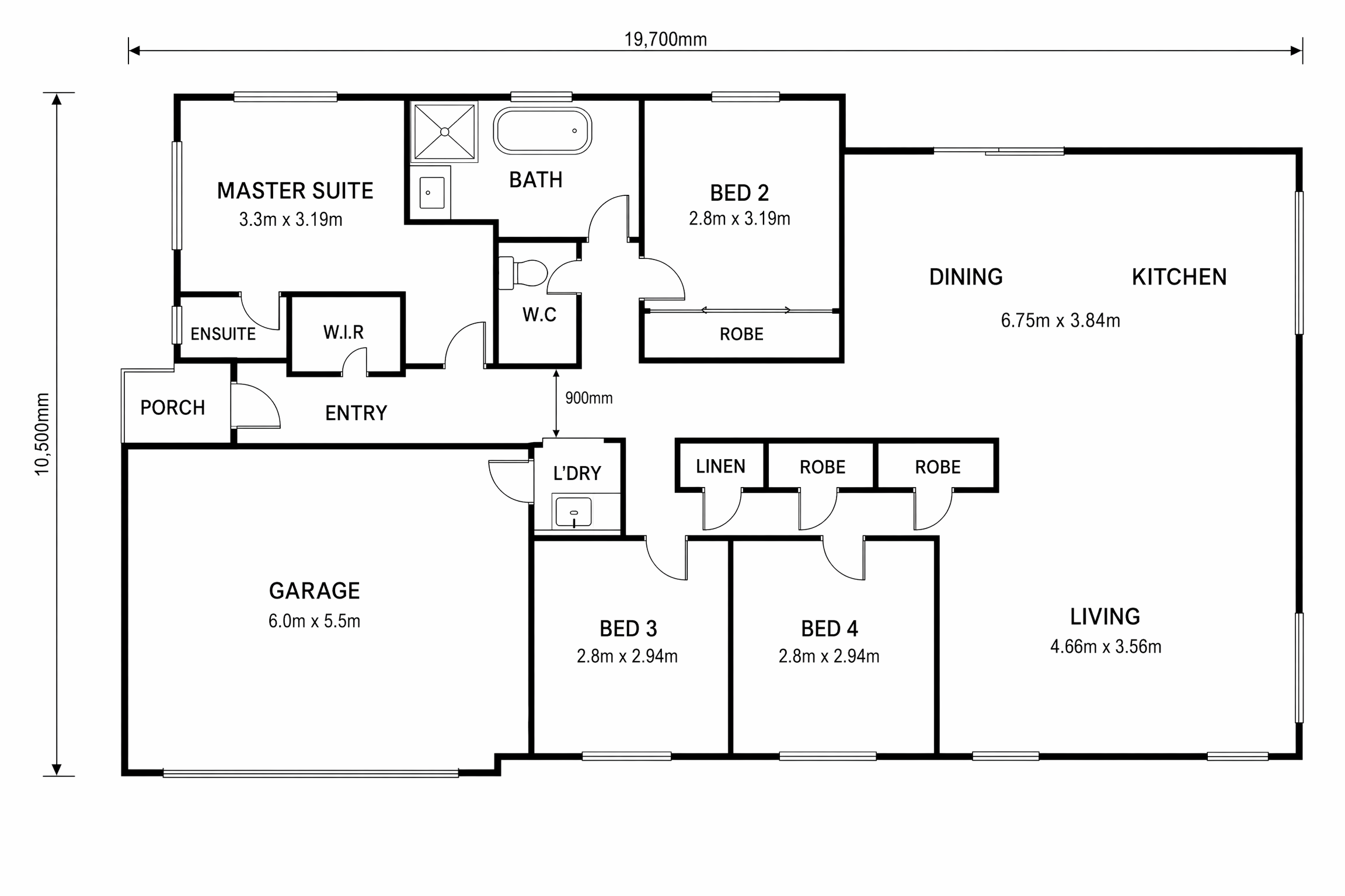 Appalachian 4-Bedroom Floor Plan - 18 Squares